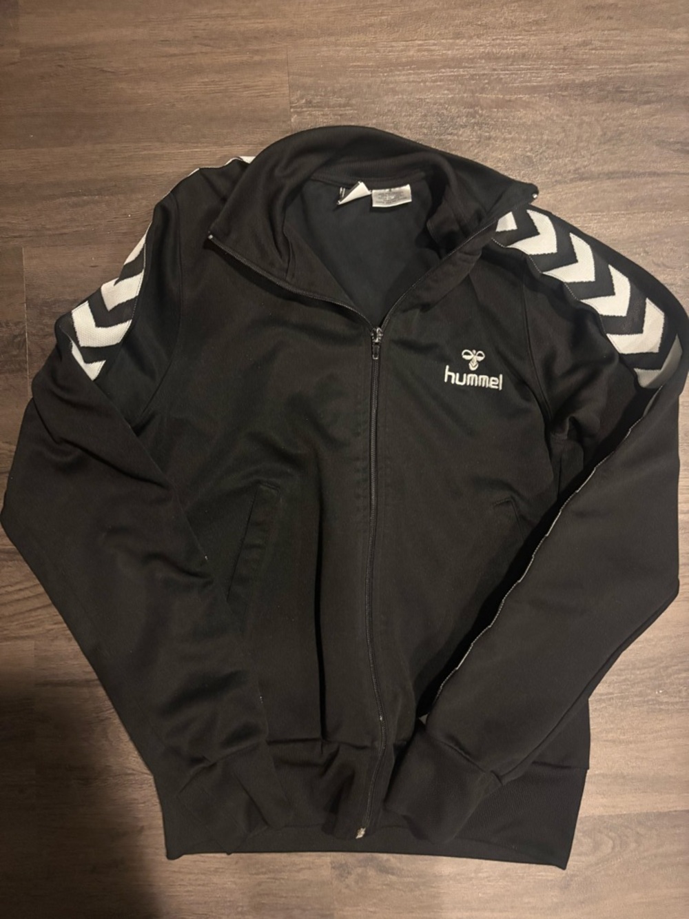 Hummel Black Track Jacket with White Chevron Accents